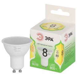 Лампочка светодиодная ЭРА GREEN LINE LED MR16-8W-830-GU10 GL GU10 8 Вт софит теплый свет | Лампы cветодиодные Точечные (Софиты) (MR, PAR)