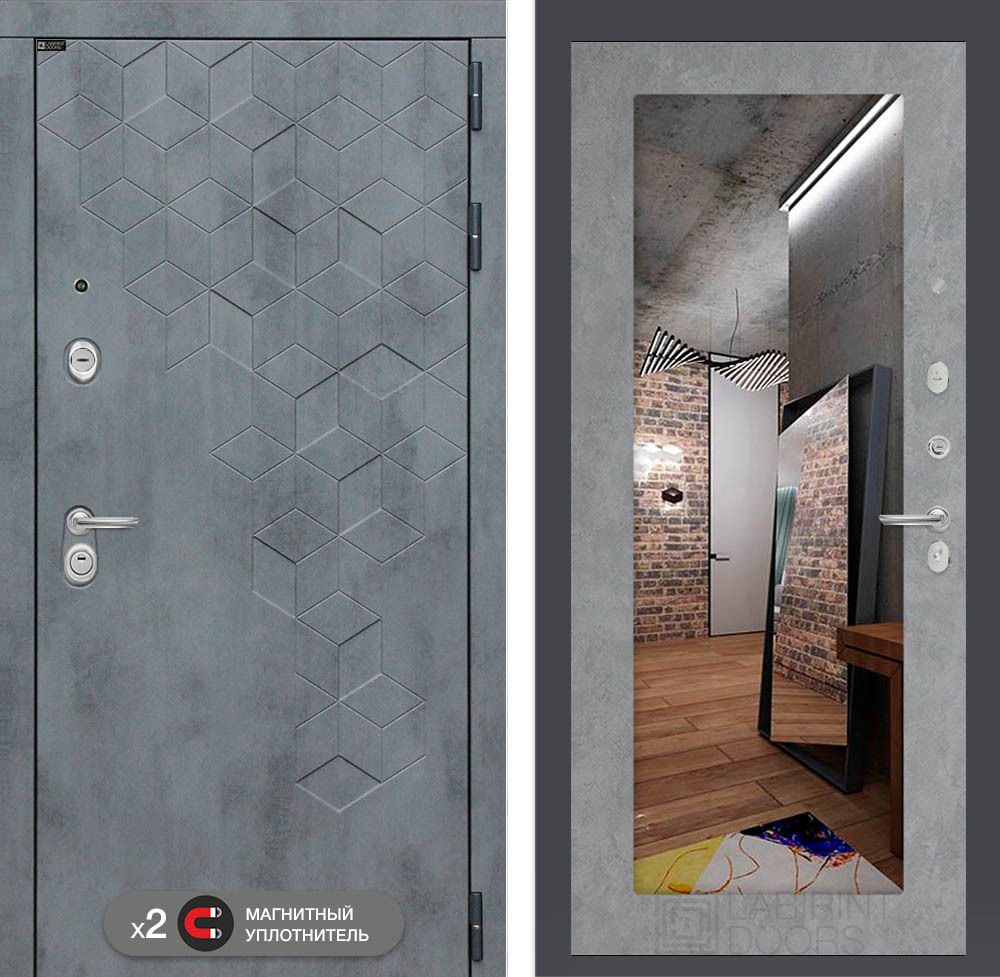 Дверь Входная Лабиринт Бетон 18 С зеркалом Бетон светлый