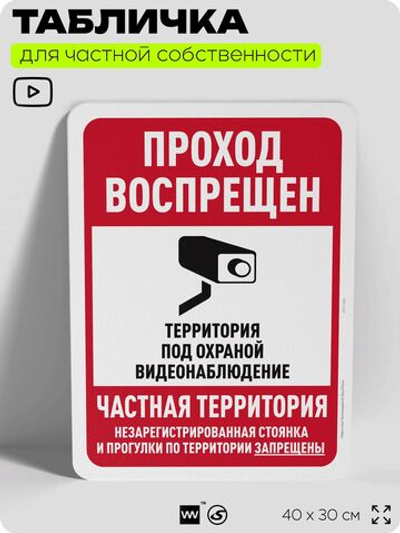 Табличка для частной территории "Парковки нет, частная территория", на дом, для участка, организаций, предупреждающая, 40х30 см, Silver Plane x Айдентика Технолоджи