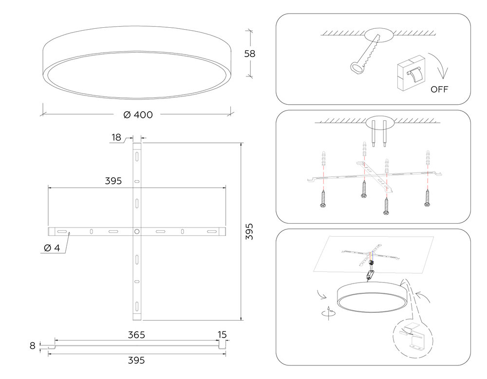 Светильник светодиодный потолочный FV5527 WH белый LED 45W 3000K D400*58 (Без ПДУ)