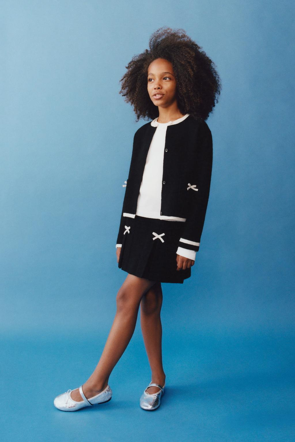 ZARA ВЯЗАНЫЙ КАРДИГАН С БАНТАМИ, ЧЕРНЫЙ