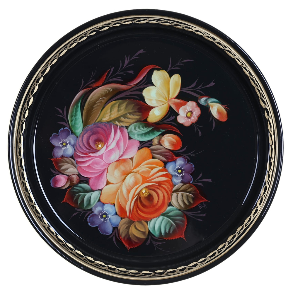 Жостовский поднос декоративный, размер 22 см (A5), металлический