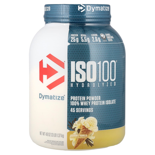 Dymatize, ISO100®, гидролизованный, 100% изолят сывороточного протеина, вкус ванили, 1,4 кг (3 фунта)