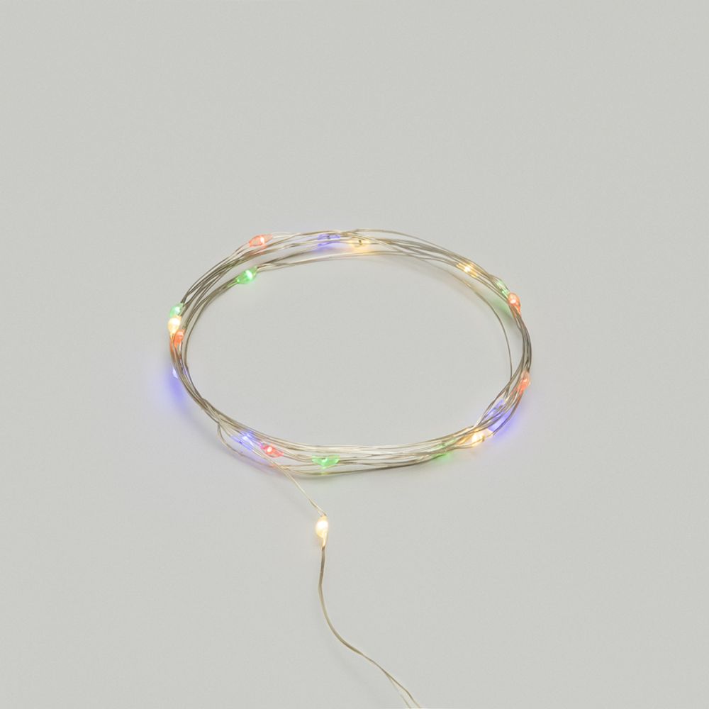 Гирлянда светодиодная Роса 2м, 20 LED, МУЛЬТИКОЛОР, IP20, тонкий батарейный блок, 2хCR2032 в комплек
