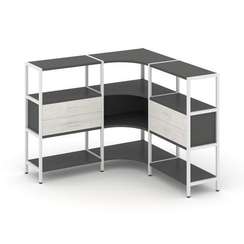 Shelf System Трехсекционный угловой стеллаж трехярусный с ящиками SN.STMU-331 Антрацит/Дуб Наварра/М