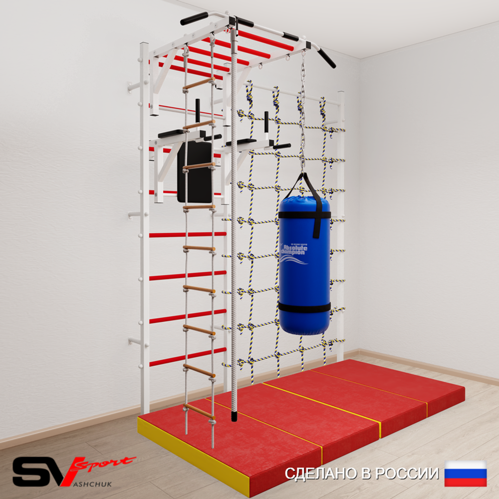 Шведская стенка Sv Sport усиленная 64560 (Турник рукоход/Брусья/Канат/Лестница/Цепь/Мешок 22кг/Мат 2м/Канатный лаз)