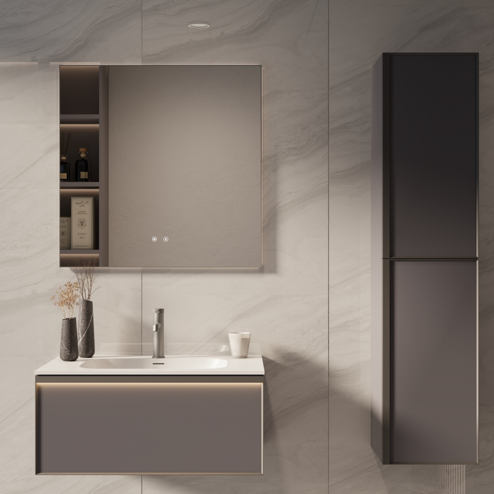 Тумба под раковину Vincea Elise 800 подвесная, 2 выкатных ящика soft close, серый матовый