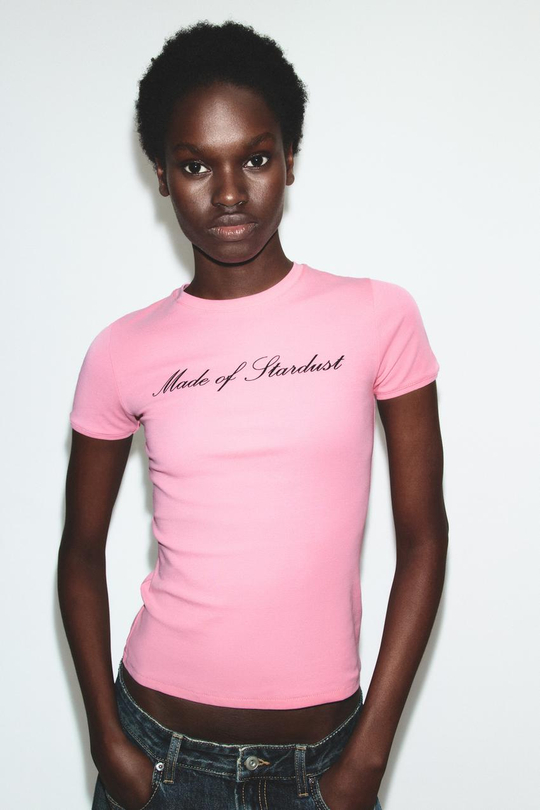 ZARA ФУТБОЛКА С НАДПИСЬЮ, РОЗОВЫЙ