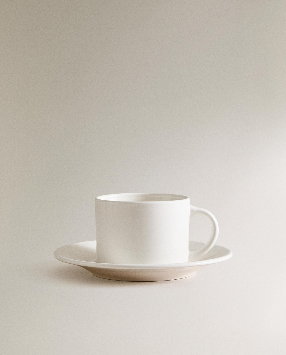Zara Home чайная пара из каменной керамики, цвет белый, 15.2 см