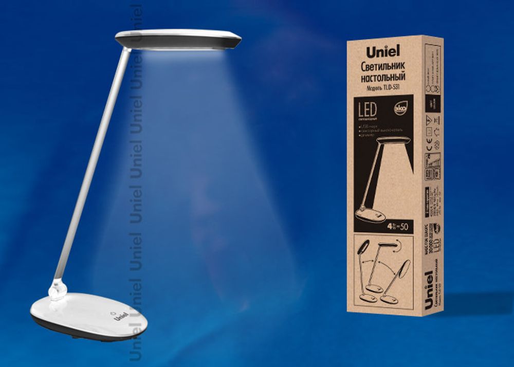 TLD-531 Black-White/4W/LED/400Lm/4500K/Dimmer Светильник настольный. Сенсорный выключатель. Диммер. Чёрный с белым. TM Uniel.