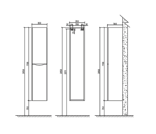 Шкаф пенал BelBagno Ancona-N 35 ANCONA-N-1700-2A-SC-WO-L подвесной Rovere Bianco