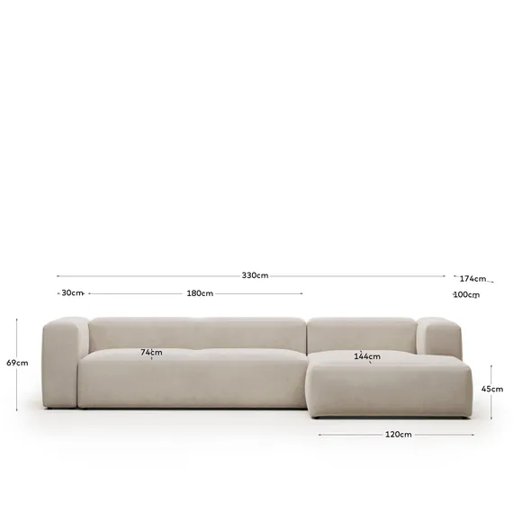 Диван 4-местный Blok с правым шезлонгом бежевый 330 см