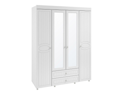 Шкаф 4-х дверный с ящиками и 2-я зеркалами Монако МН-63 белое дерево