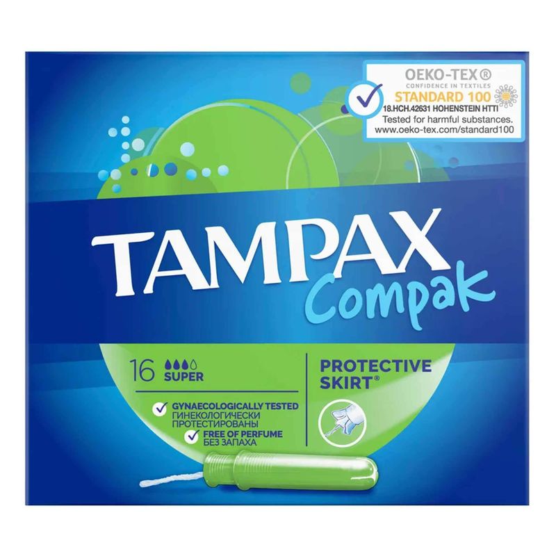 Тампоны Tampax compak comfortable & clean regular 2 кап. 16 шт/уп