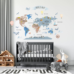 Стикеры КАРТА МИРА АКВАРЕЛЬ английская версия