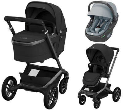 Детская коляска Maxi-Cosi Fame 3 в 1 с автокреслом Coral 360 Essential grey Twillic Black/Черный