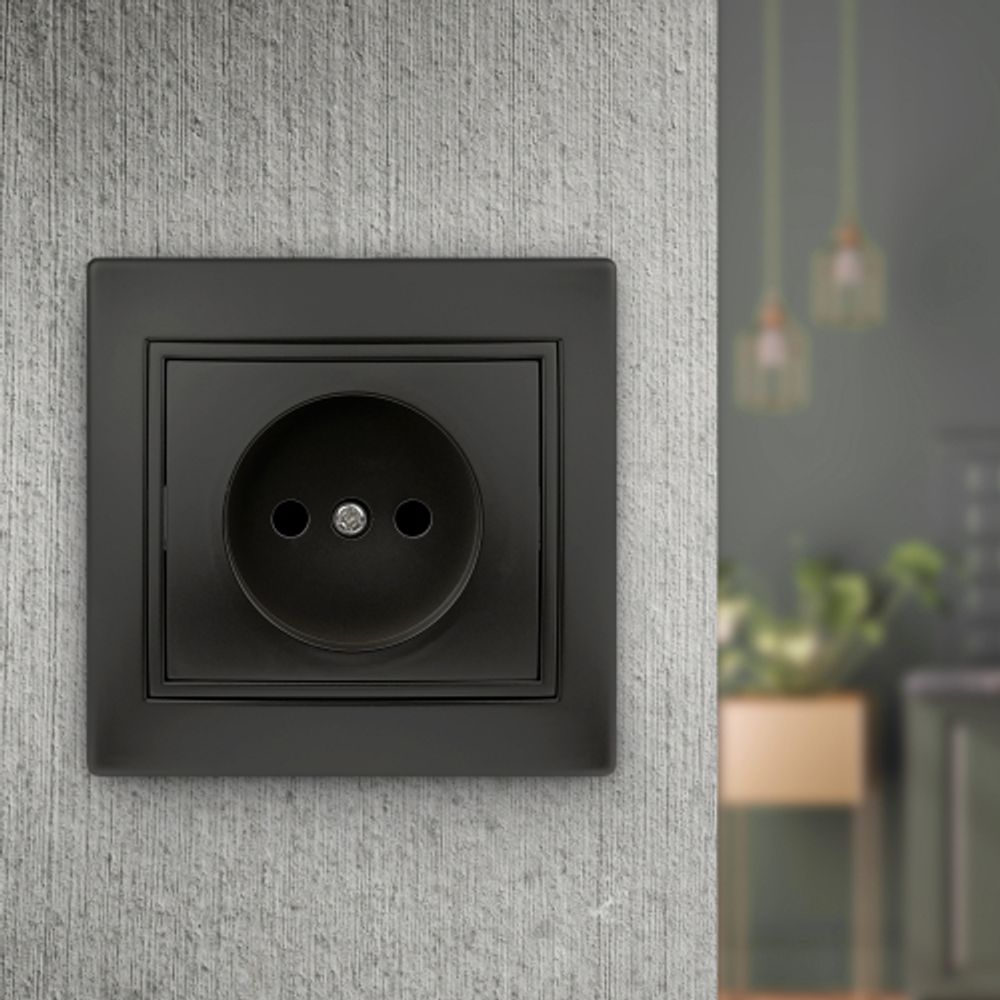 1-201-05 Intro Розетка 2P, 16А-250В, IP20, СУ, Plano, антрацит | Intro