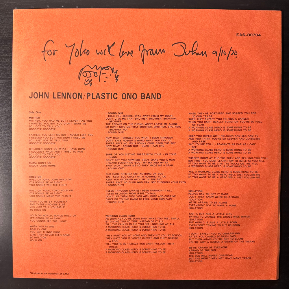 John Lennon ‎– Plastic Ono Band (Япония 1977г.)