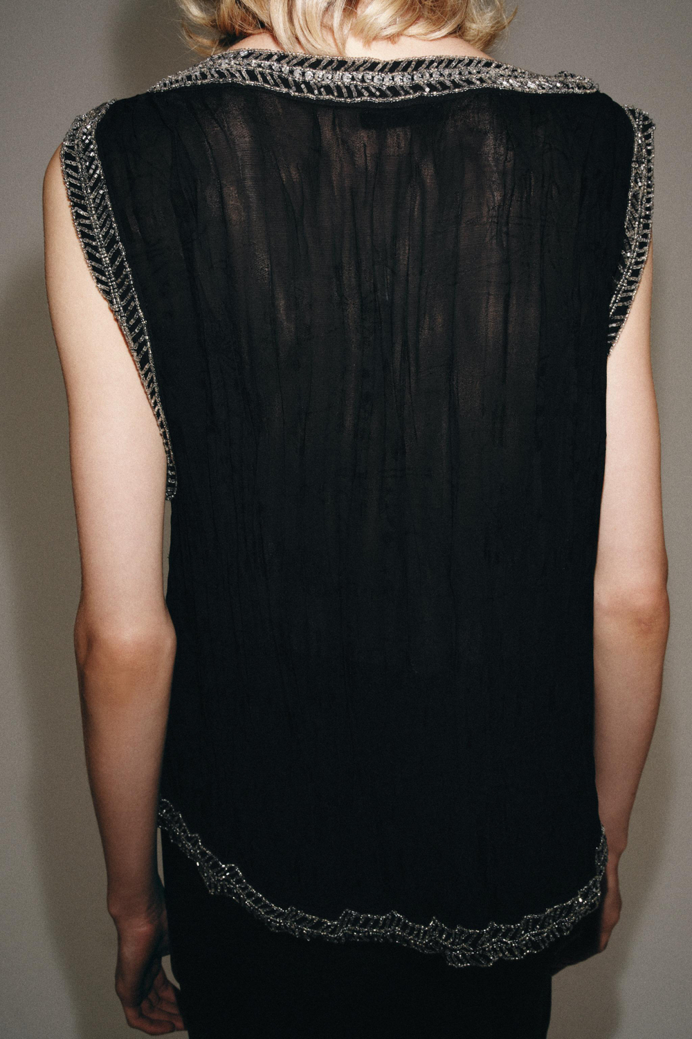 ZARA ЖАККАРДОВЫЙ ТОП С БИСЕРОМ — ZW COLLECTION, ЧЕРНЫЙ