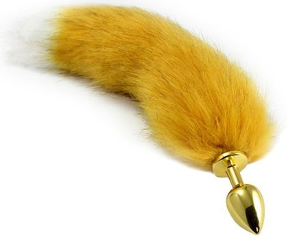 Золотистая анальная пробка с лисьим хвостиком (Цвет: золотистый)