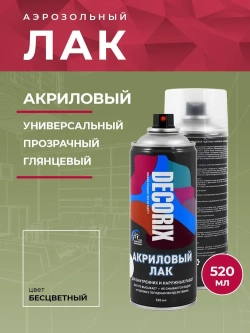 Лак акриловый глянцевый аэрозольный DECORIX в баллончике 520 мл прозрачный бесцветный для любых поверхностей