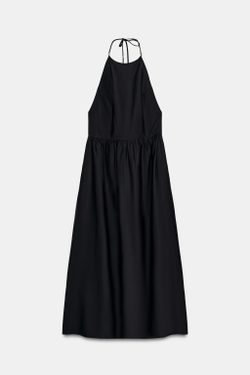 ZARA ПЛАТЬЕ МИДИ ИЗ ПОПЛИНА, ЧЕРНЫЙ