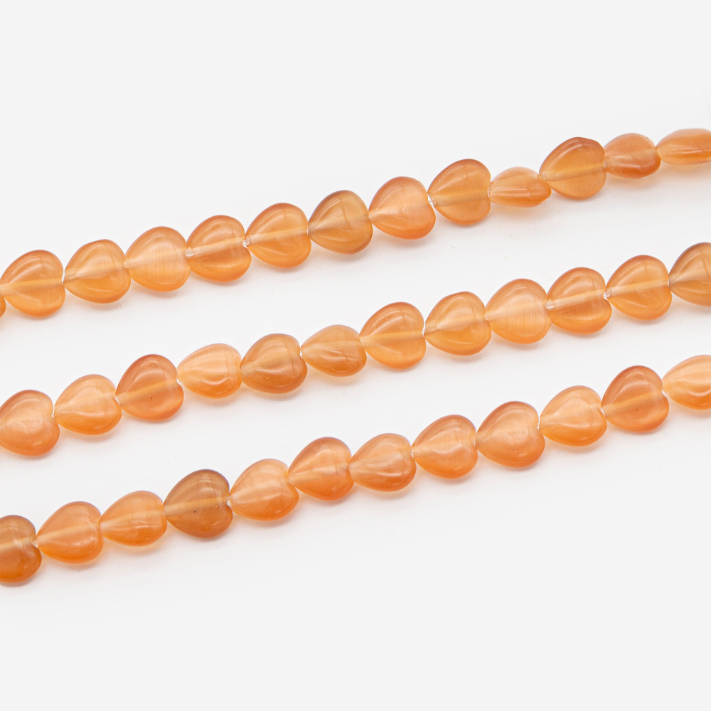 пр-05 Сердечки "кошачий глаз" (имит.), "Персик", 8мм (10шт)