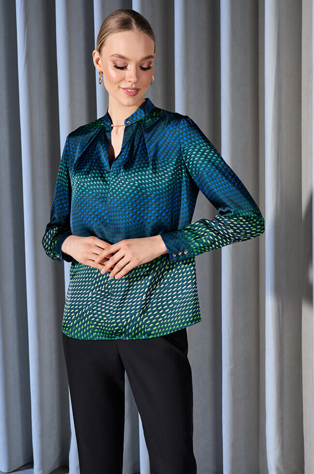 22909 Блузка женская (сине-зеленый принт)