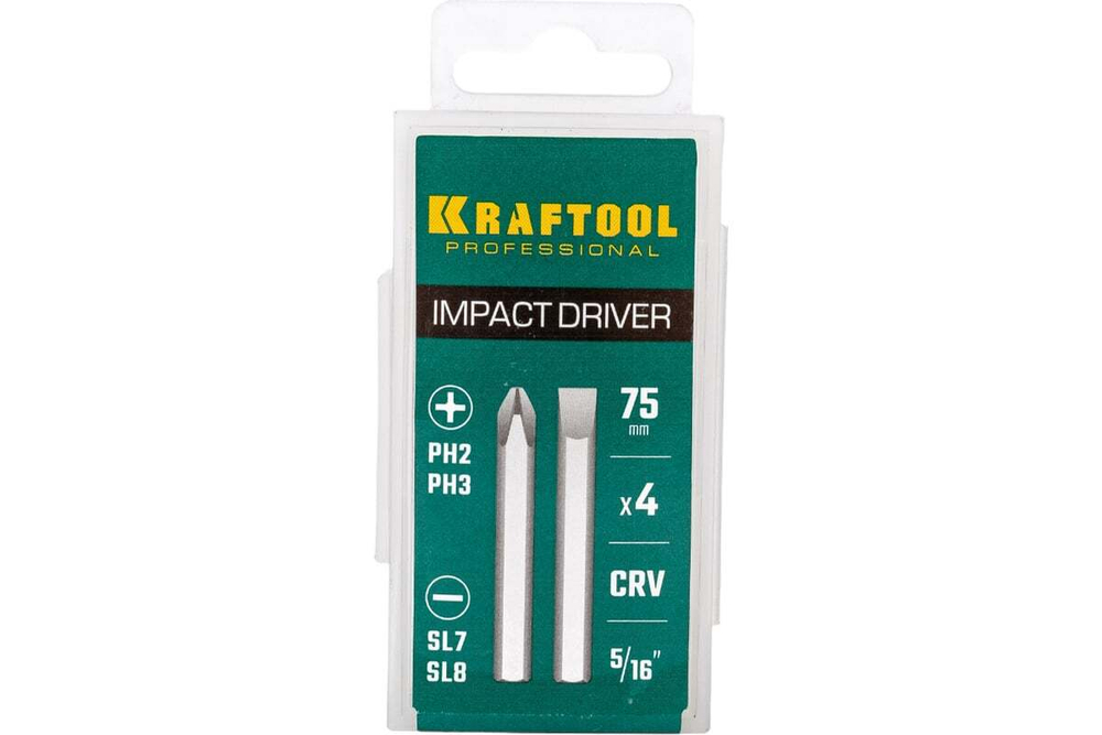Биты KRAFTOOL 4 шт, 75 мм для ударной отвертки 25552