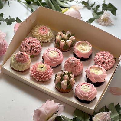 Набор капкейки цветочные розовое ассорти 12 шт
