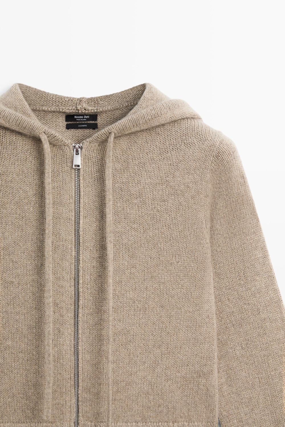 Massimo Dutti Кардиган из 100% кашемира с капюшоном и молнией, бежевый