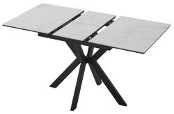 Стол КОМИЛЬФО МИНИ 100 БЕЛЫЙ МРАМОР с прожилками латте, керамика / ЧЕРНЫЙ, М-City