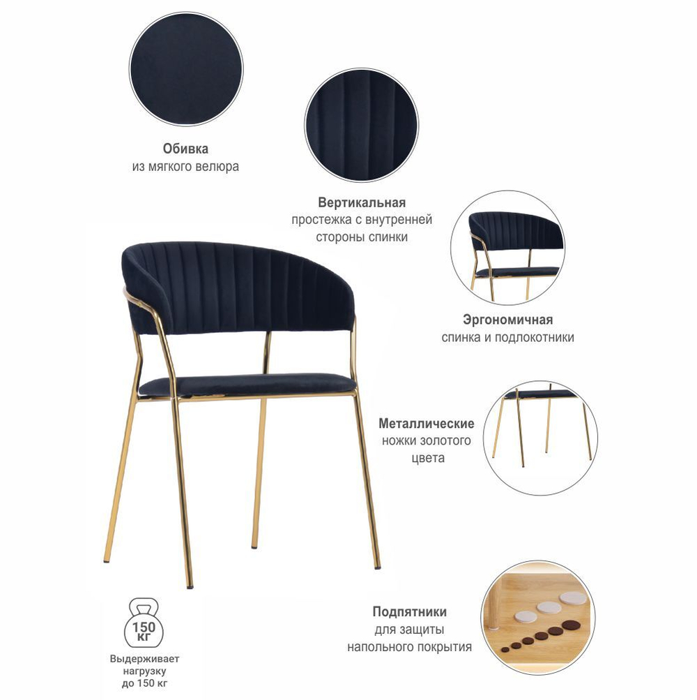 Комплект из 2-х стульев Turin чёрный с золотыми ножками