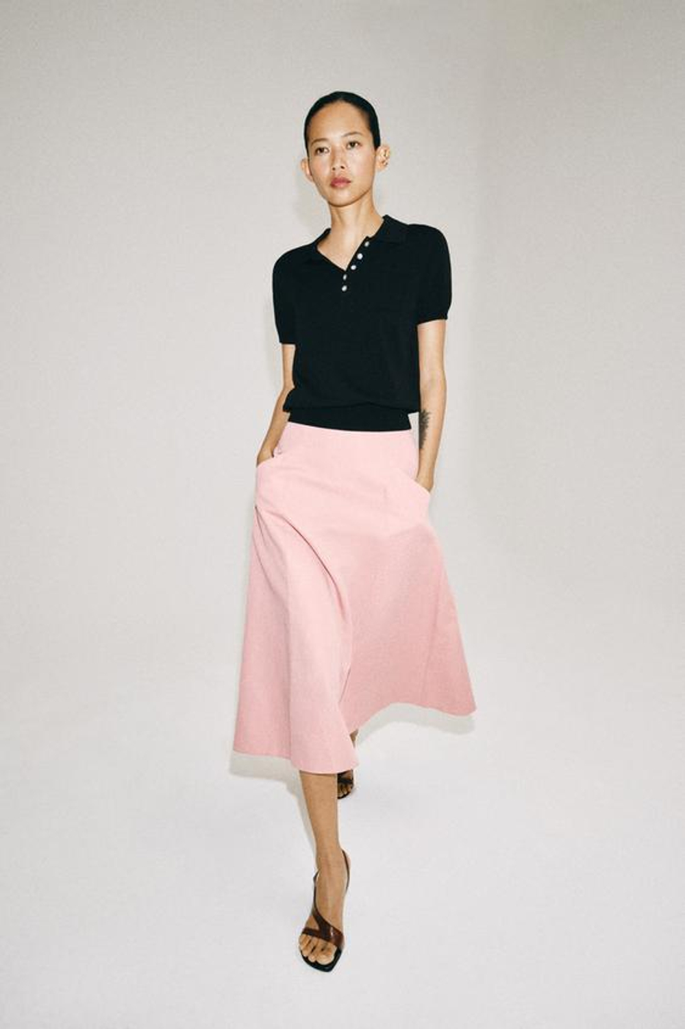 ZARA ЮБКА МИДИ ИЗ ЛЬНА — ZW COLLECTION, РОЗОВЫЙ