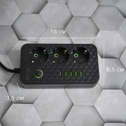 Сетевой фильтр с 2 USB-портами, 1 Type-C,3 розетки