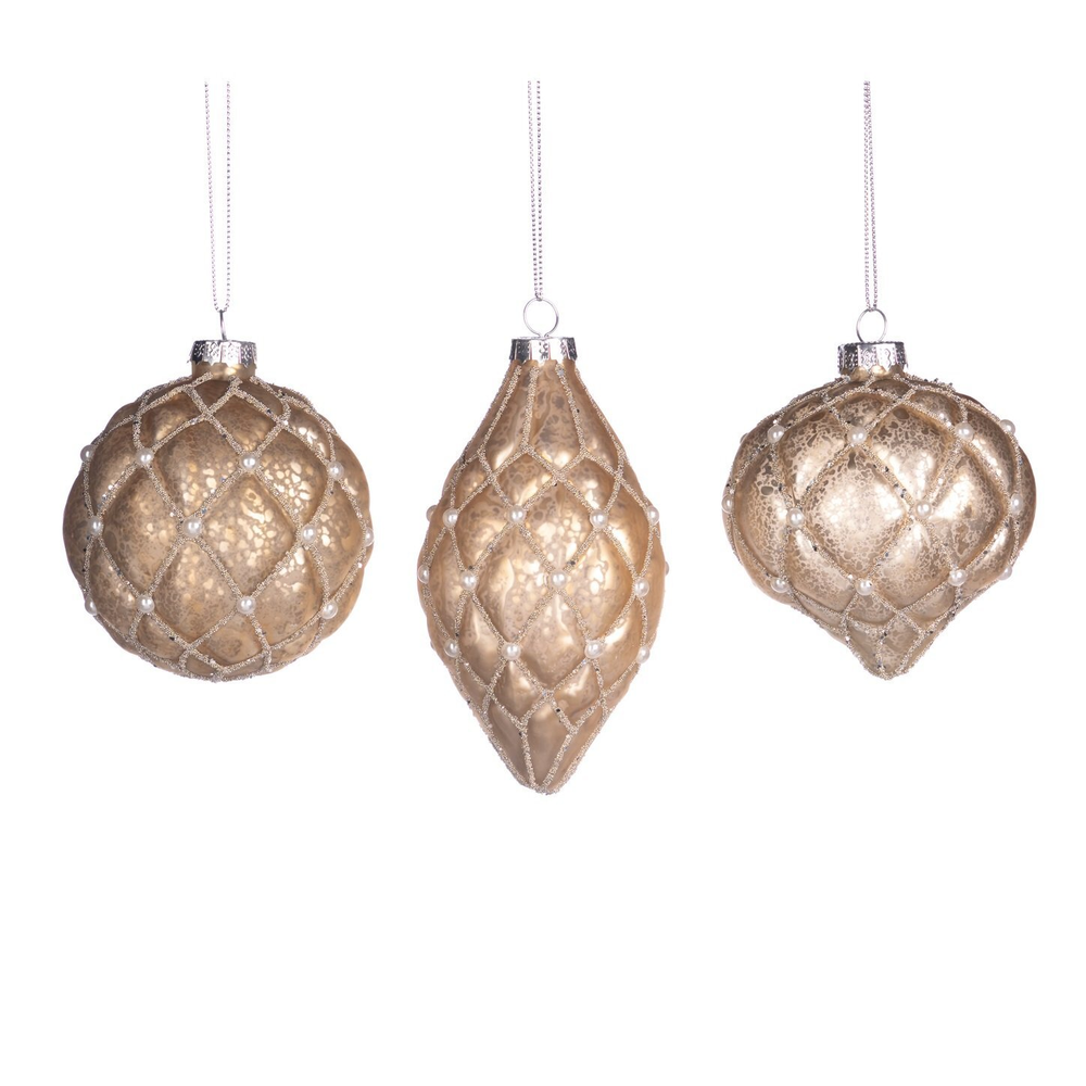 Шар с жемчугом 3шт 8см Goodwill золотой