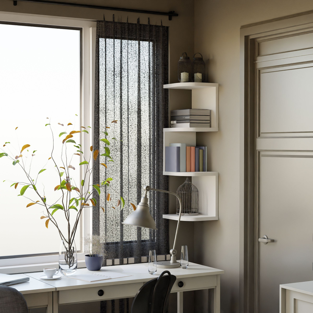 Полка настенная угловая Делфи, с ячейками, белая, в скандинавском стиле