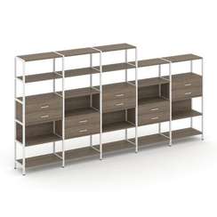 Shelf System Пятисекционный стеллаж пятиярусный с ящиками SN.STM-551 Вяз Благородный/Металл Белый 39