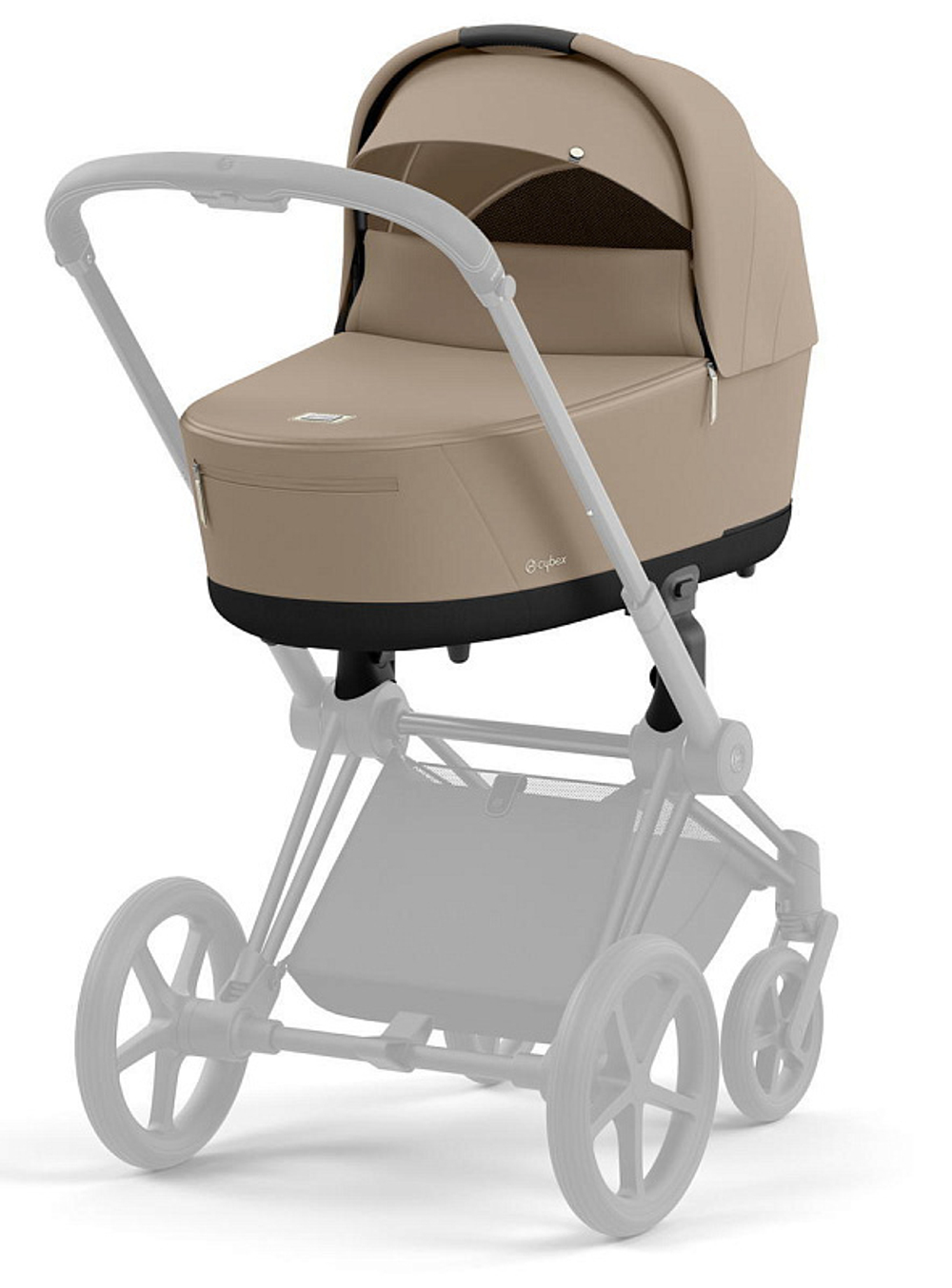 Коляска 3 в 1 Cybex Priam IV Matt Black complete и автокресло Aton B2 i-Size Steel Grey Cozy Beige