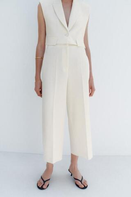 ZARA БРЮКИ-КЮЛОТЫ С ВЫСОКОЙ ПОСАДКОЙ, ЭКРЮ