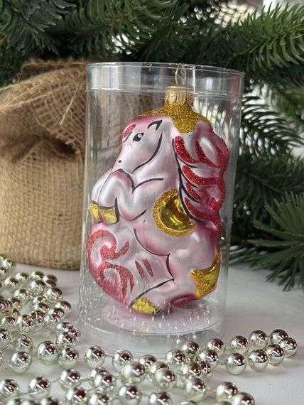 Ёлочное украшение Лошадка цирковая 100 мм., красный, стекло, Ёлочка (С1634/1)