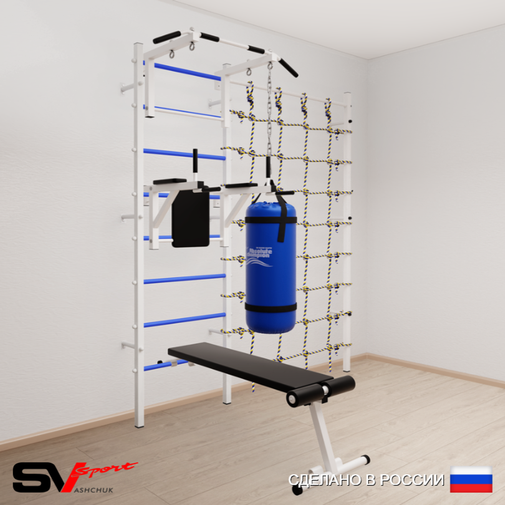 Шведская стенка Sv Sport 50530 (Турник стандарт/Брусья/Скамья/Цепь/Мешок 30кг/Канатный лаз)