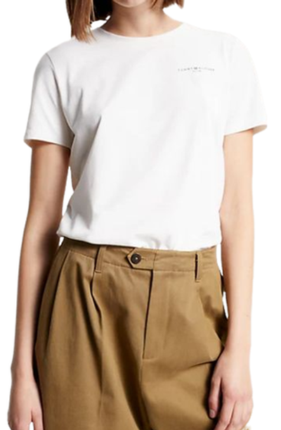 Женская теннисная футболка Tommy Hilfiger 1985 Regular Mini Corp Logo C-NK SS - ecru