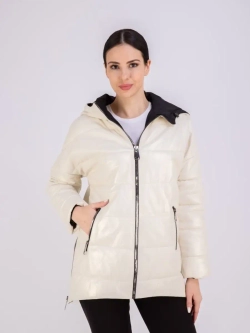 Куртка женская кожаная утепленная с капюшоном