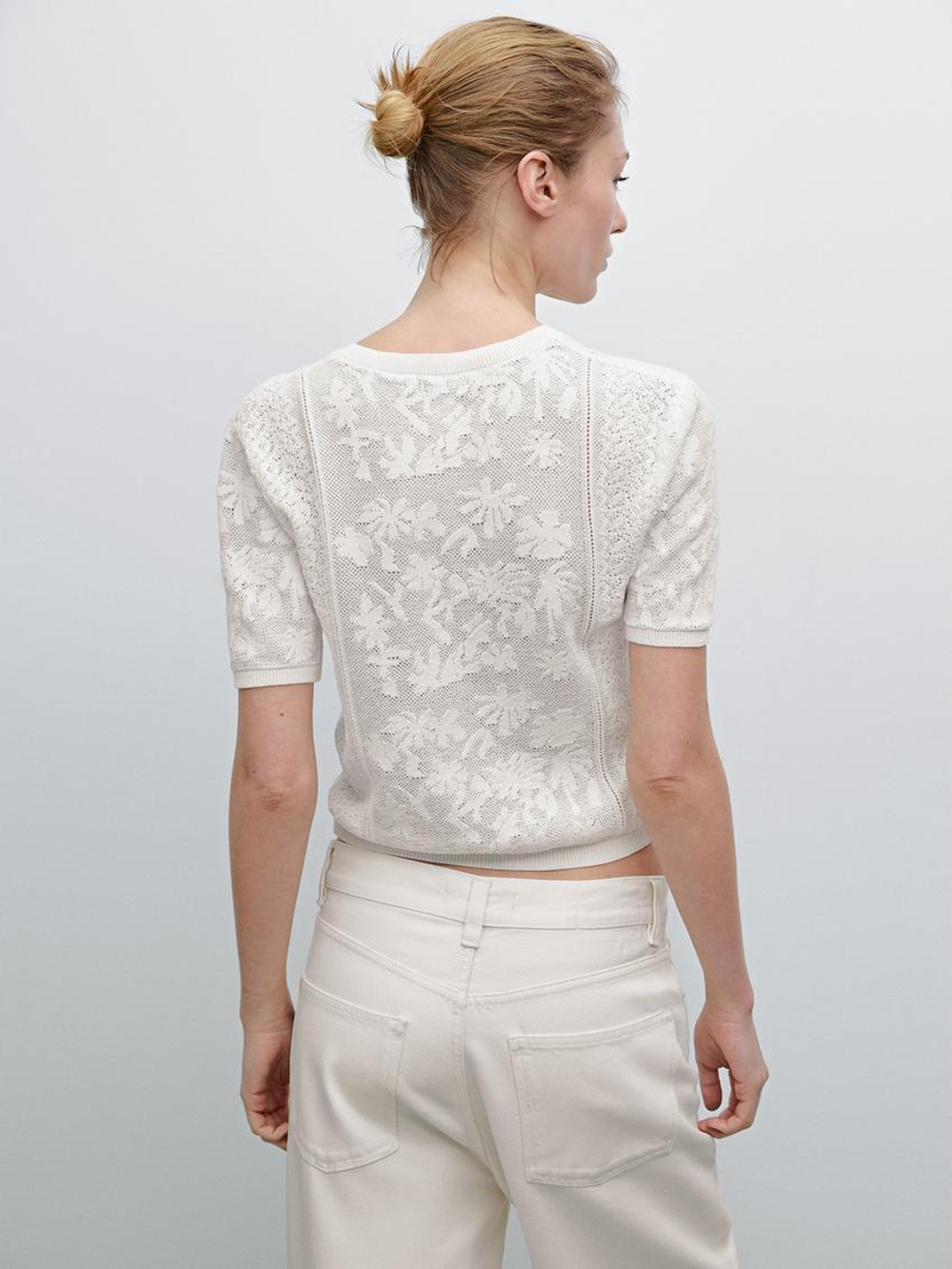 Massimo Dutti Трикотажный кардиган с кружевными деталями, натуральный, кремовый