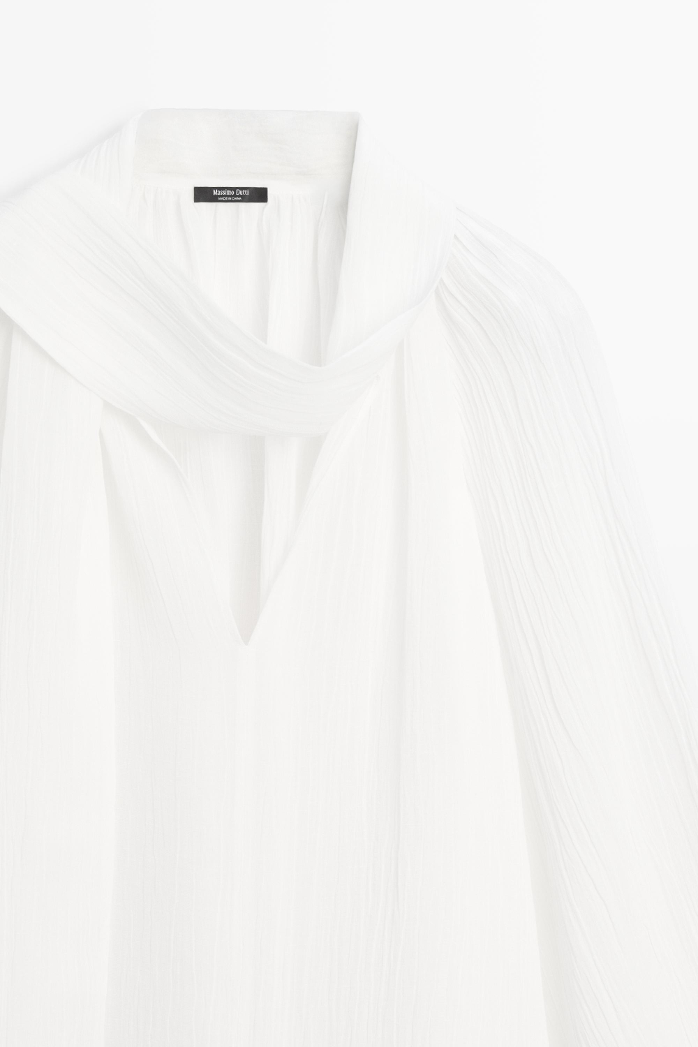Massimo Dutti Блуза из струящейся ткани с V-образным вырезом и завязками, белый