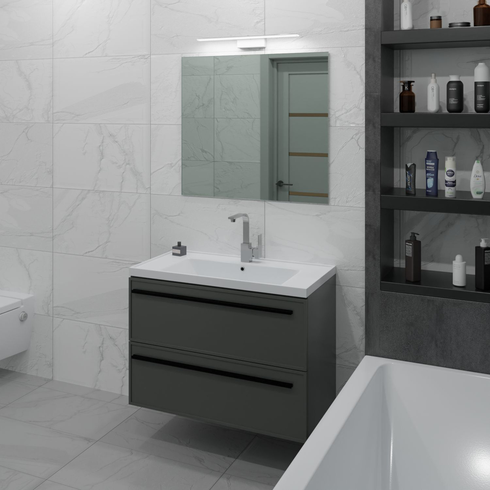 Тумба с раковиной La Fenice Elba Grigio Twin 80 см FNC-01-ELB-G-80-2 серо-зеленая матовая