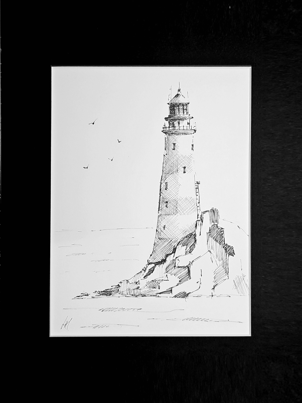 Картина, графика в паспарту 21х30 см на стену для интерьера "Страж утеса"