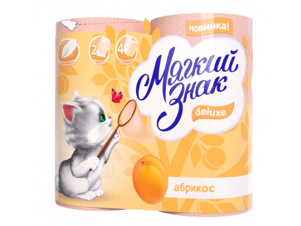 Бумага туалетная МЯГКИЙ ЗНАК Deluxe 2 сл., 4 рул., Абрикос