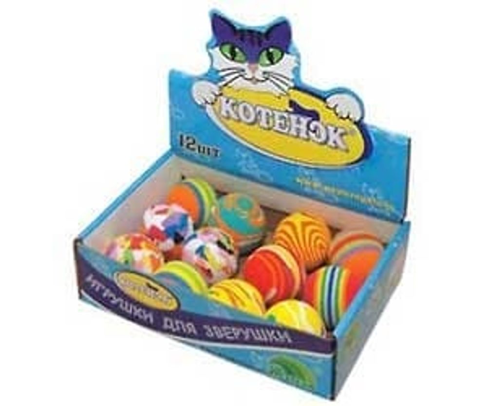 ИГРУШКА &quot;МЯЧ ПРОБКОВЫЙ РАДУГА&quot; 4.5см EVA016 12шт ШОУБОКС